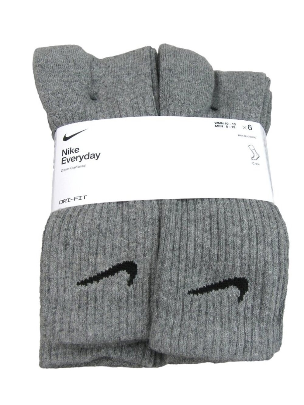 Nike Everyday Cushioned Crew Socks Men's Size 8-12 Grey 6 Pack NEW - Picture 1 of 10